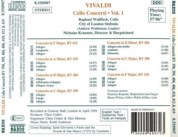 Cello Concerti Vol. 1 - RV 398, 399, 404, 406, 410, 412 & 419
