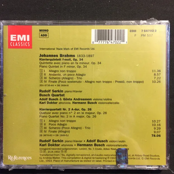 Klavierquintett F-moll = Quintette Avec Piano En Fa Mineur = Piano Quintet In F Minor / Klavierquartett A-Dur = Quatuor Avec Piano En La Majeur = Piano Quartet In A Major