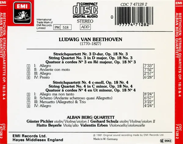 String Quartets =  Streichquartette = Quatuors À Cordes Op. 18 Nos. 3 & 4