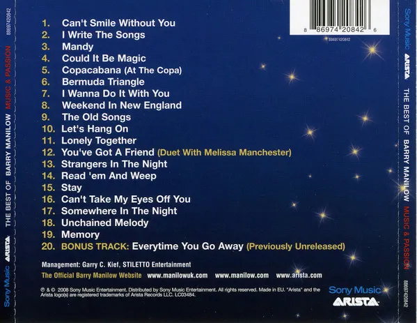 The Best Of Barry Manilow Music And Passion