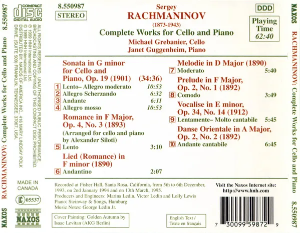 Complete Works For Cello And Piano