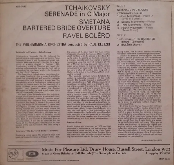 Serenade In C Major / Bartered Bride Overture / Boléro