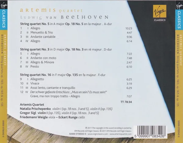 String Quartets Op. 18/3, Op. 18/5 & Op. 135