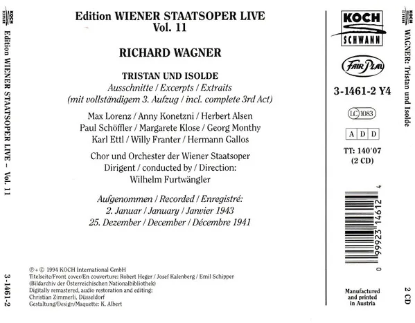 Tristan Und Isolde, Auszüge/Highlights (1941/1943) - Edition Wiener Staatsoper Live Vol. 11