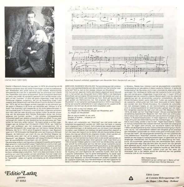 De Late Russische Bewerkingen - Eerste Complete Opname = Die Russische Bearbeitungen - Vollständige Erstaufnahmen = The Late Russian Transcriptions - First Complete Recording (1879-1886)