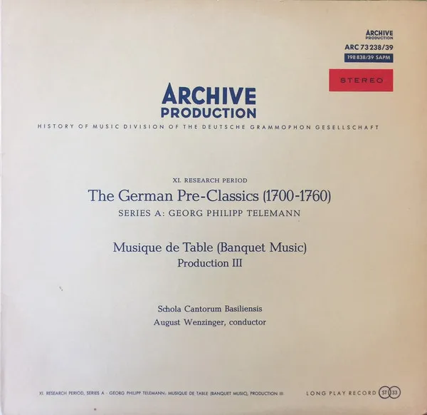Musique de Table (Banquet Music) Production III