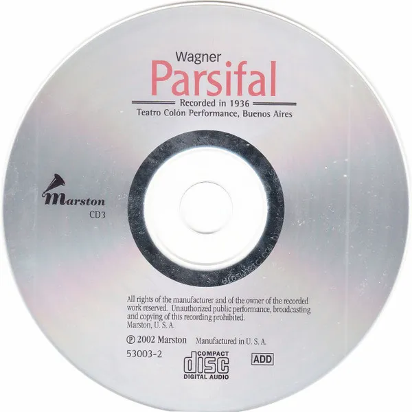 Parsifal, Teatro Colon Performance, Buenos Aires, 22 September 1936