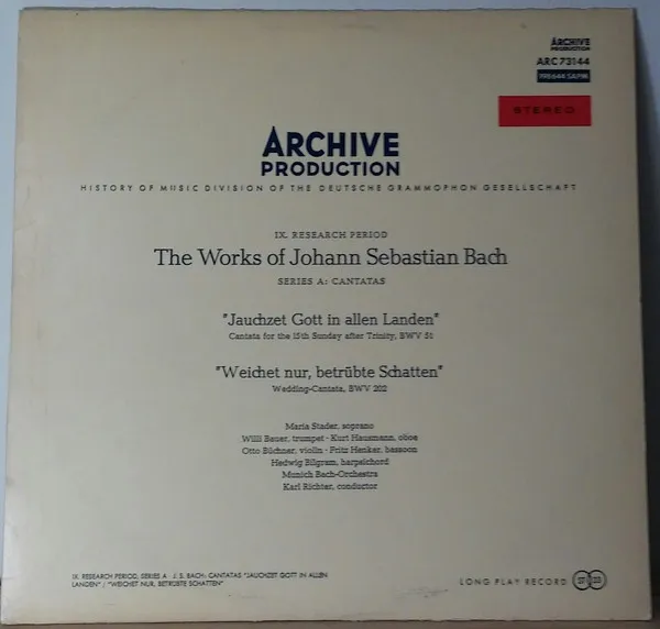 "Jauchzet Gott In Allen Landen" (Cantata For The 15th Sunday After Trinity, BWV 51) / "Weichet Nur, Betrübte Schatten" (Wedding-Cantata, BWV 202)