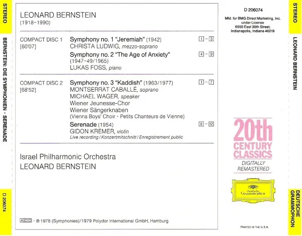 The Symphonies (Jeremiah / The Age Of Anxiety / Kaddish / Serendade