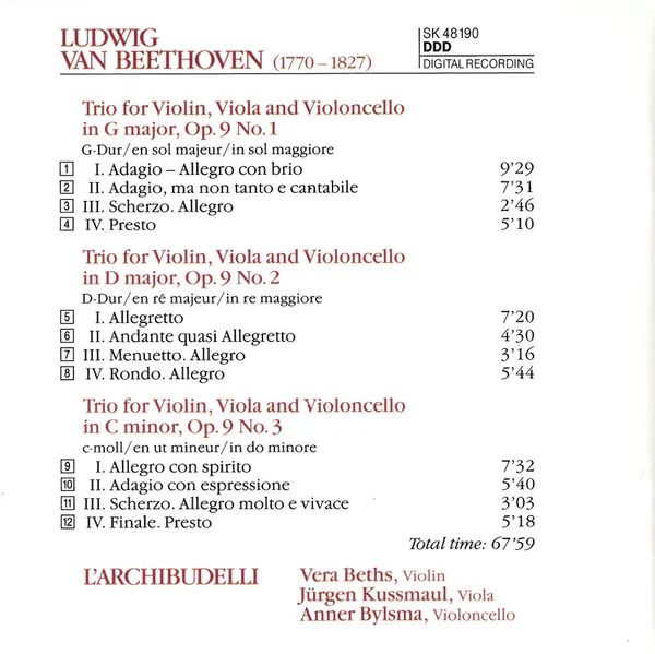 Trios for Violin, Viola and Violoncello, Op. 9, 1-3