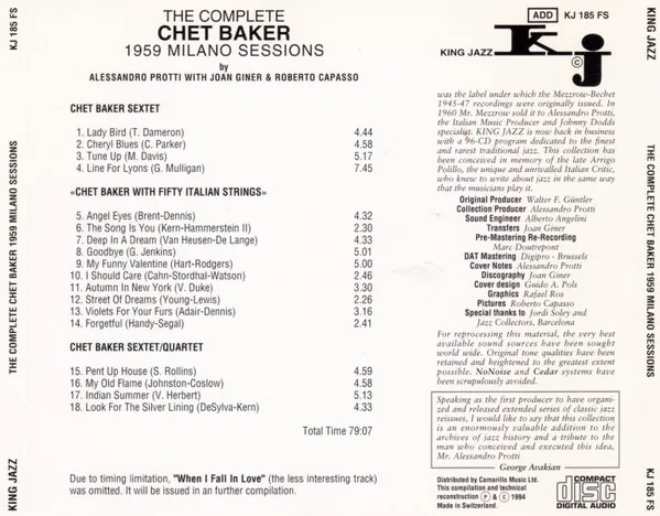 The Complete Chet Baker 1959 Milano Sessions