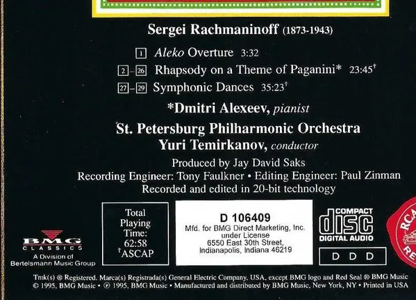 Symphonic Dances • Rhapsody On A Theme Of Paganini • Aleko Overture