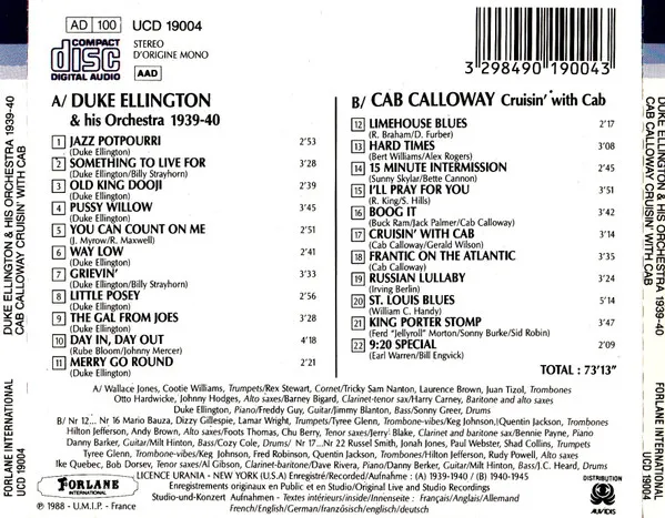 Duke Ellington & His Orchestra 1939-40 / Cab Calloway Cruisin' With Cab