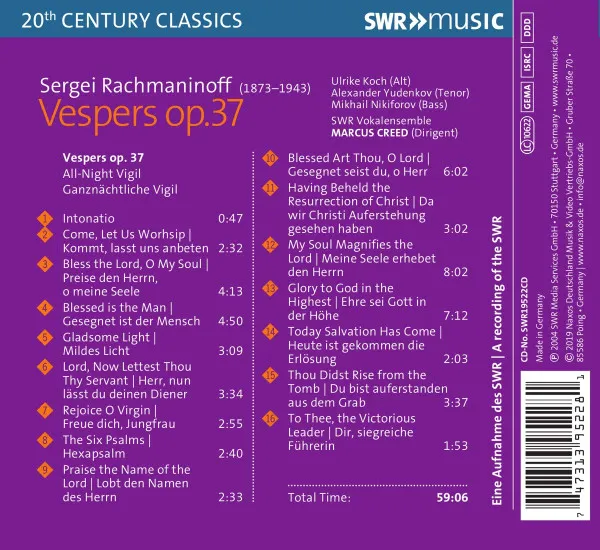 Swr Vokalensemble & Marcus Creed