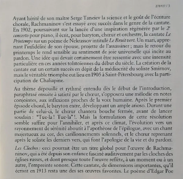 Les Cloches / Le Printemps / Trois Chants Russes