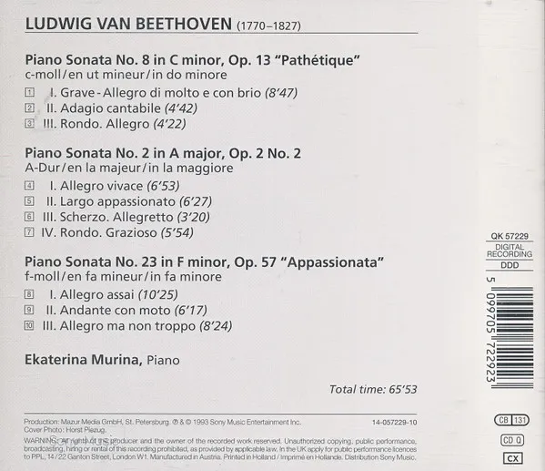 Sonatas Pour Piano N° 8 "Pathétique" N° 23 "Appassionata" & N° 2