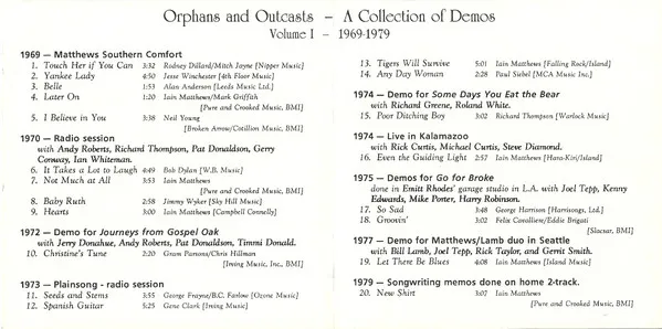 Orphans & Outcasts (A Collection Of Demos) Volume 1 - 1969-1979