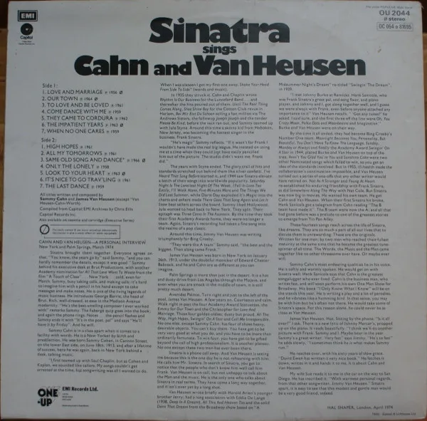 Sinatra Sings Cahn And Van Heusen