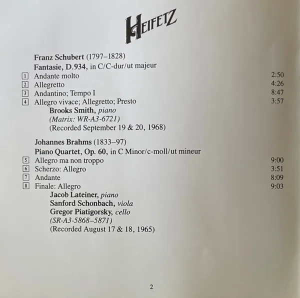 Fantasie D.934 / Piano Quartet Op.60 / Trio Op.9 No.2