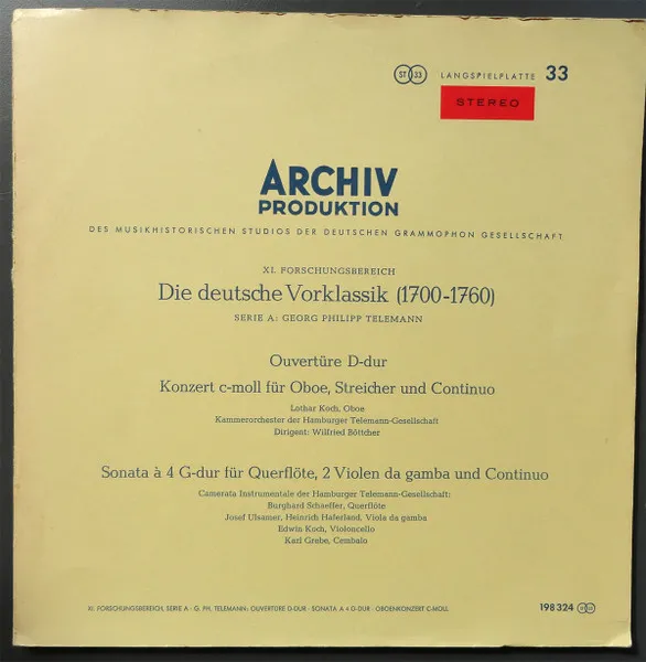 Overtüre D-dur / Konzert C-moll Für Oboe, Streicher Und Continuo / Sonata À 4 G-dur Für Querflöte, 2 Violinen Da Gamba Und Continuo