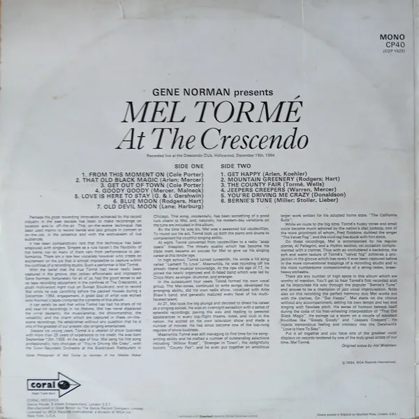 Mel Tormé At The Crescendo