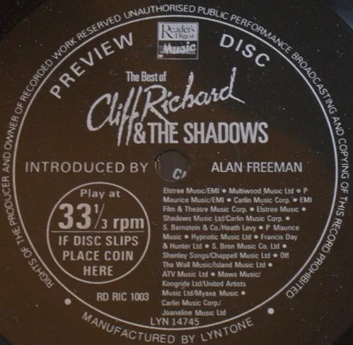 Preview Disc - The Best Of Cliff Richard & The Shadows