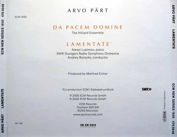 Arvo Part: Lamentate