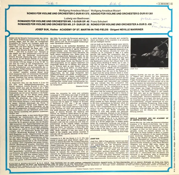 Rondo C - Dur KV 373 /  Adagio E - dur KV 261 / Romanzen Nr. 1 G - dur Und Nr. 2 F - dur / Rondo A - dur D. 438