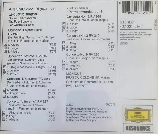 Die Vier Jahreszeiten. »L'Estro Armonico«. 3 Concerti