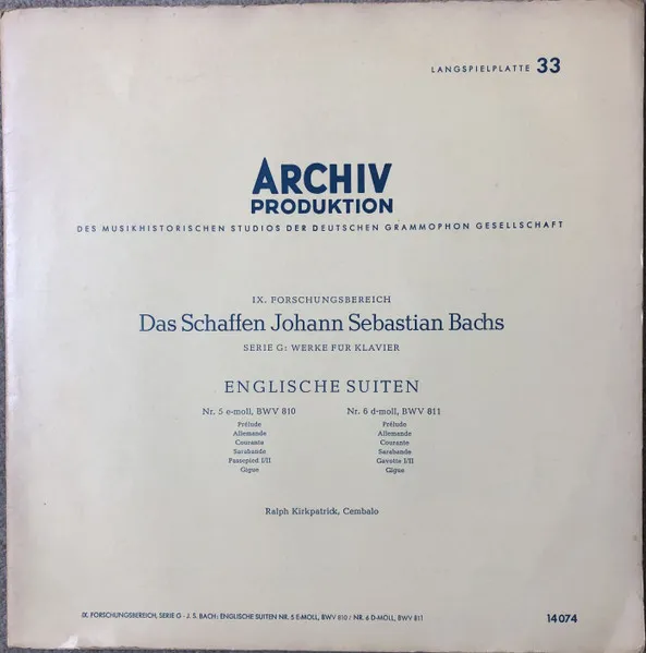 6 Englische Suiten (III): Nr. 5 e-moll, BWV 810 / Nr. 6 d-moll, BWV 811
