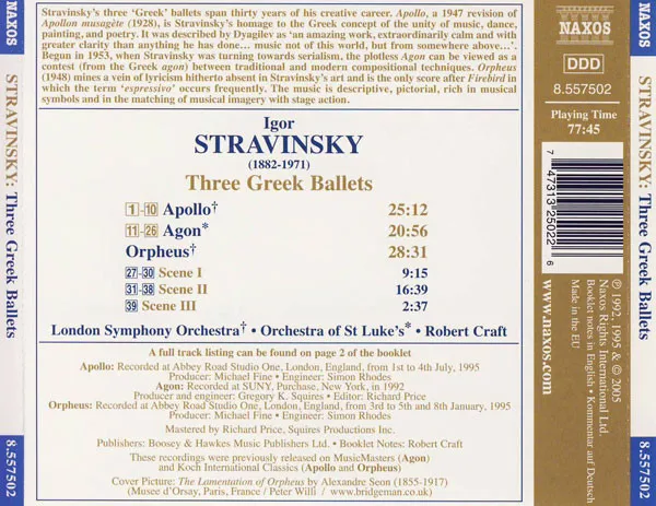 Stravinsky: Three Greek Ballets - Apollo/Agon/Orpheus