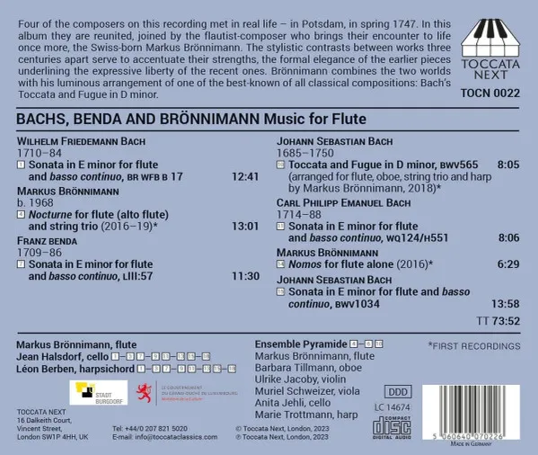 Bachs, Benda and Bronnimann: Music For Flute