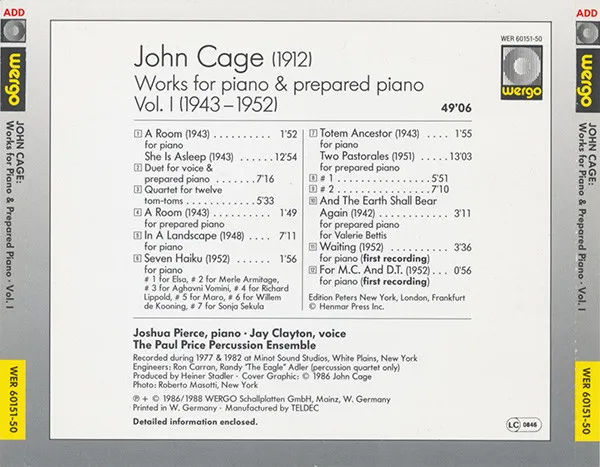 Works For Piano & Prepared Piano • Vol. I (1943-1952)