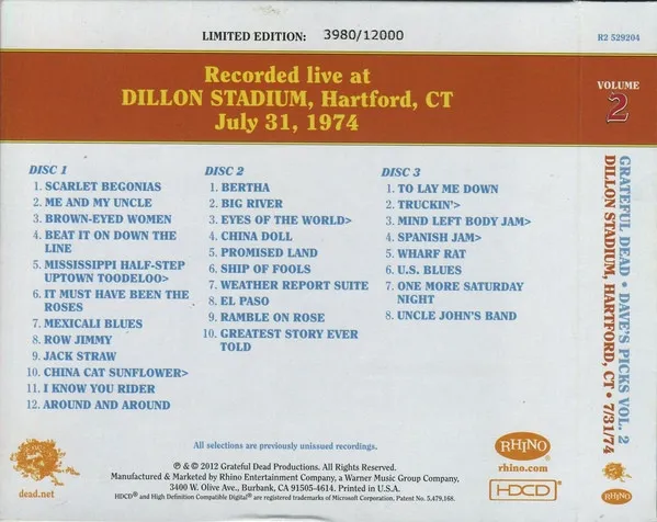 Dave's Picks, Volume 2 (Dillon Stadium, Hartford, CT • 7/31/74)