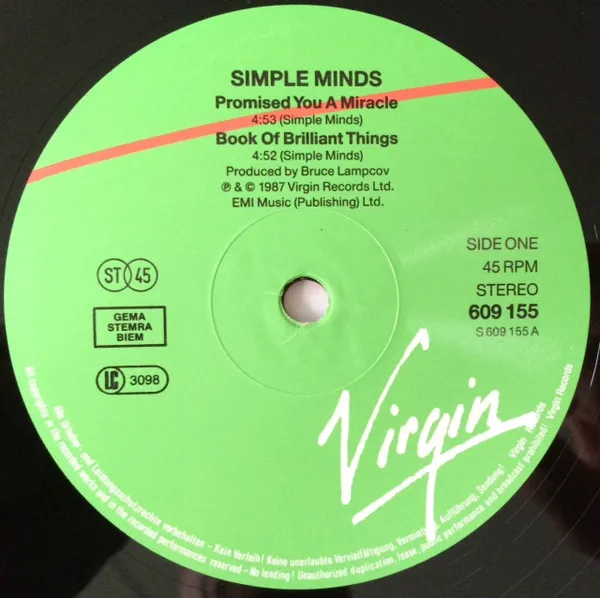 Promised You A Miracle / Book Of Brilliant Things / Glittering Prize / Celebrate (Simple Minds Live)