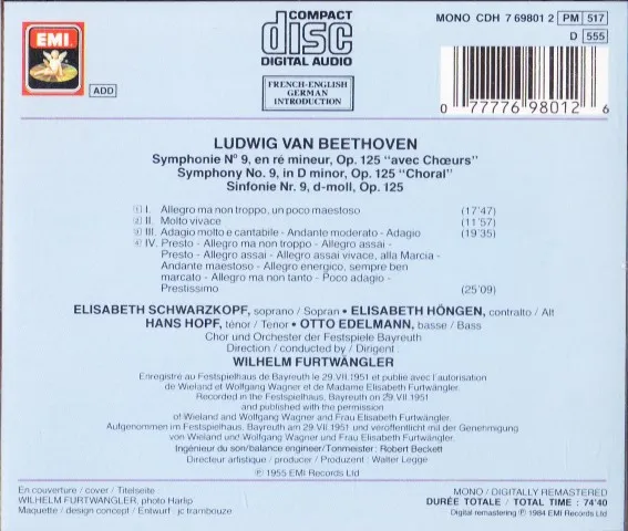 Sinfonie No. 9 = Symphony No. 9 "Choral" = Symphonie No. 9 "Avec Chœurs"