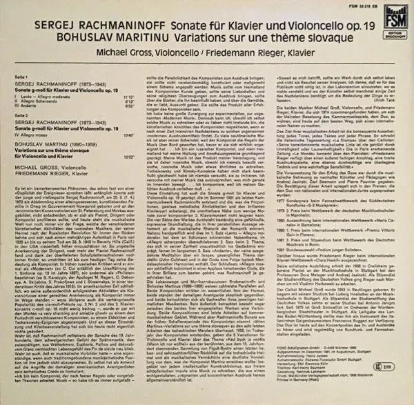 Sonate Für Klavier Und Violoncello Op.19 / Variations Sur Une Thème Slovaque