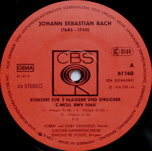 Konzerte Für 2 Klaviere Und Streicher Bwv 1060 Und Bwv 1061