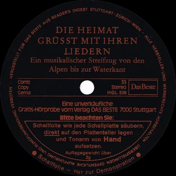 Die Heimat Grüsst Mit Ihren Liedern (Ein Musikalischer Streifzug Von Den Alpen Bis Zur Waterkant)