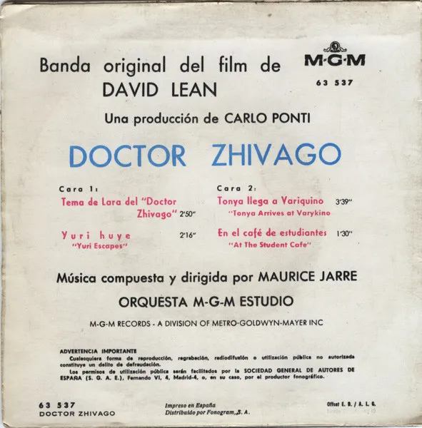 Tema De Lara: Banda Original De La Película Doctor Zhivago