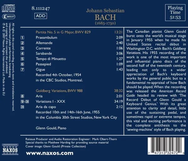 Goldberg Variations, BWV 988 • Partita No. 5, BWV 829