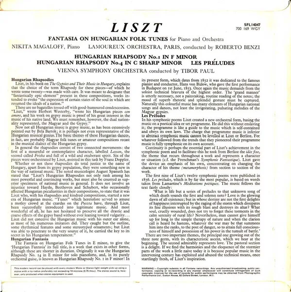 Fantasia On Hungarian Folk Tunes / Hungarian Rhapsodies Nos. 1 In F Minor & 4 In C Sharp Minor / Les Preludes
