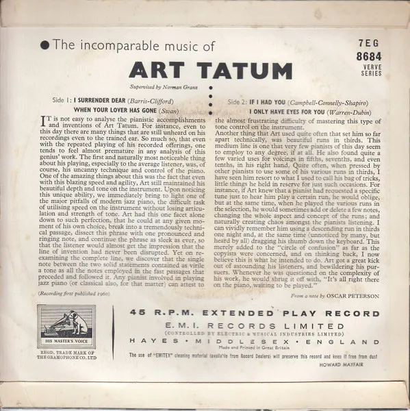 The Incomparable Music Of Art Tatum