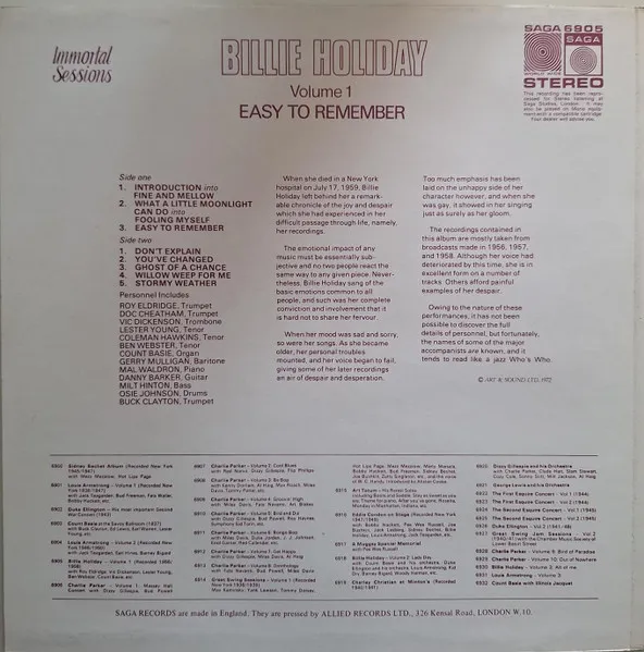 Billie Holiday Volume 1: Easy To Remember