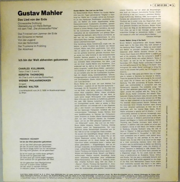 Das Lied Von Der Erde; Ich Bin Der Welt Abhanden Gekommen