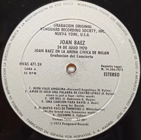 (24 De Julio 1970) Joan Baez En Arena Civica Di Milan (Grabación Del Concierto)