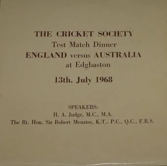 The Cricket Society Test Match Dinner At England Versus Australia At Edgbaston, 13th. July 1968