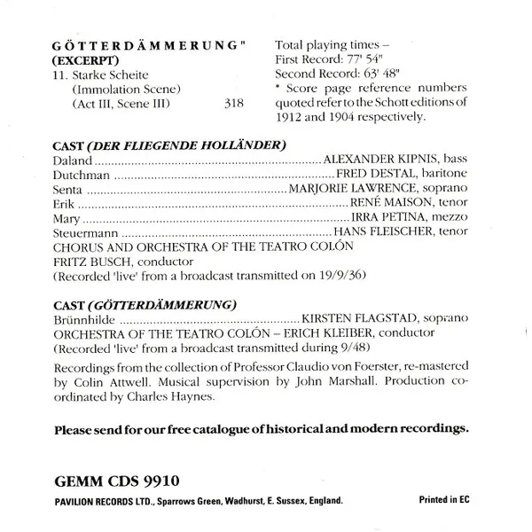 Der Fliegende Holländer / Götterdämmerung (Immolation Scene)