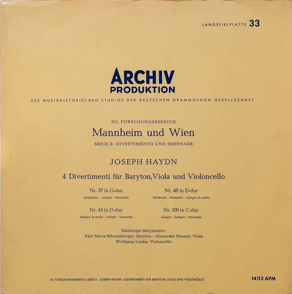 4 Divertimenti Für Baryton, Viola Und Violoncello (Nr. 37 In G-Dur / Nr. 48 In D-Dur / Nr. 44 In D-Dur / Nr. 109 In C-Dur)