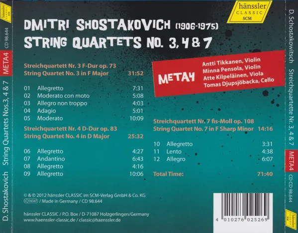 Streichquartette Nr.3,4,7
